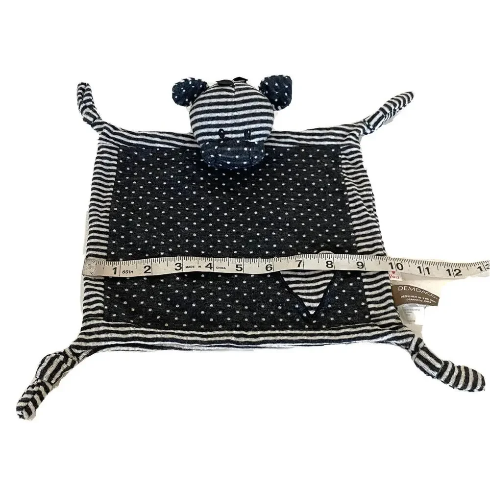 Zebra Baby Lovey Security Blanket Cotton Knotted Soother Dark Gray Demdaco